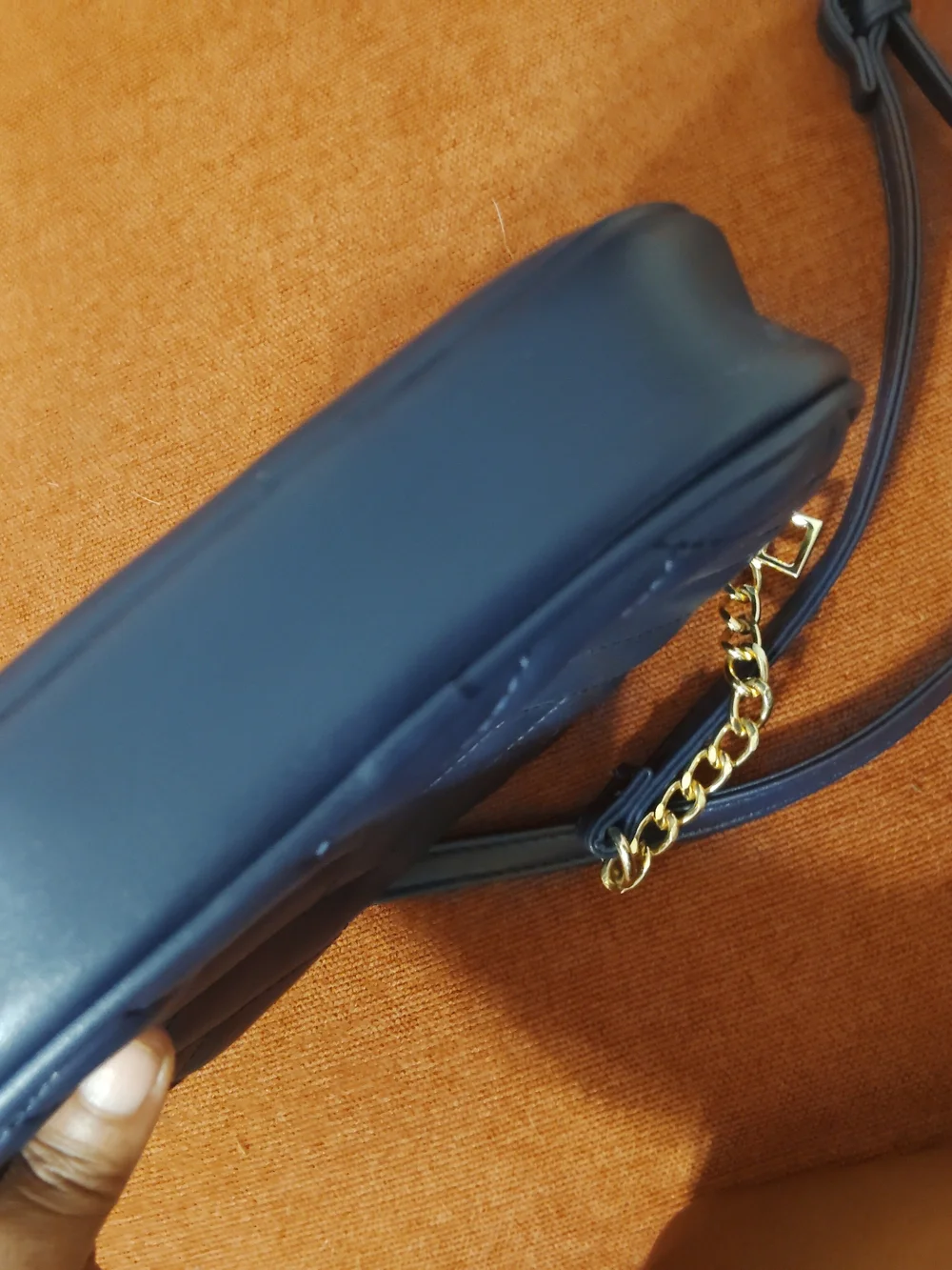 Bebe Sophia Quilted Canteen Navy Crossbody with Gold Hardware!